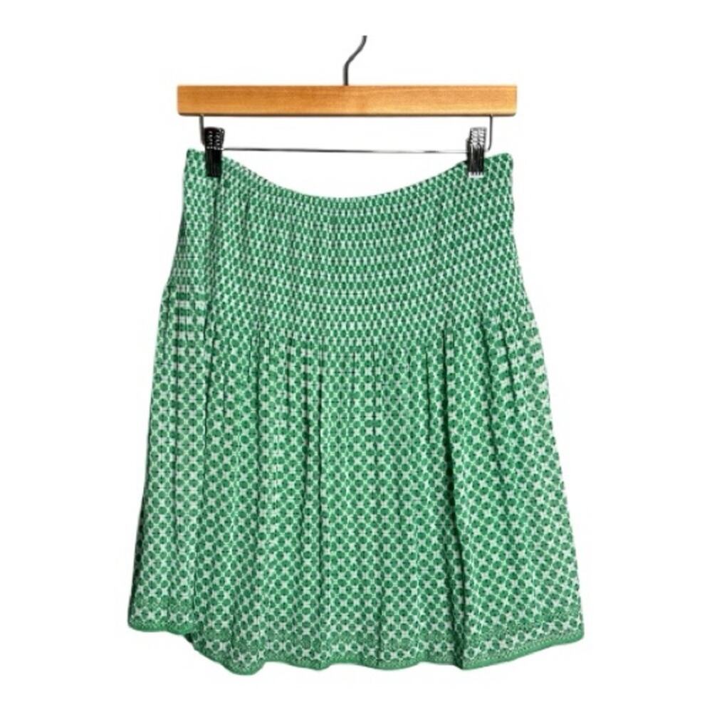 Max Studio Green White Geometric Print Pull On A Line Skirt Medium